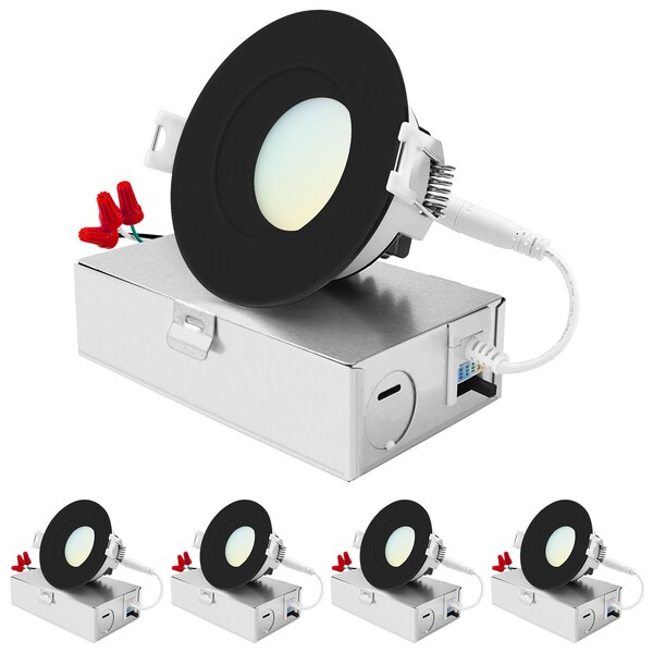 Luxrite 3 Inch LED Recessed Downlights 5CCT 2700K-5000K 10W 800LM Dimmable Wet Rated IC Rated Black, 4PK LR22630 LR22650-4PK - main